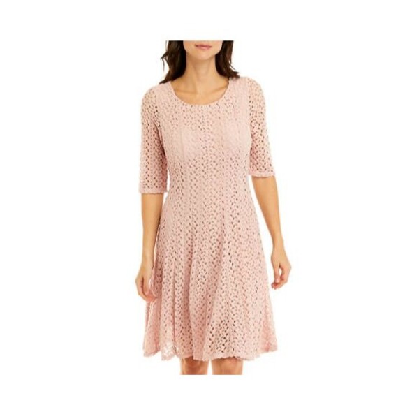 Chris McLaughlin Size 6 Crochet Lace Fit N Flare Dress-Elbow Sleeve-Lined - Picture 1 of 9